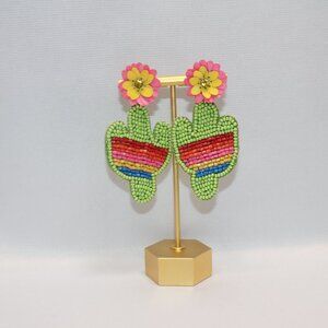 NWT Kay Lee Cactus Beaded Floral Rainbow Earrings